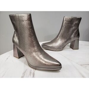 NEW SIZE 11 - WORTHINGTON Bannow Flared Heel Booties Metallic Pewter Silver BOOT